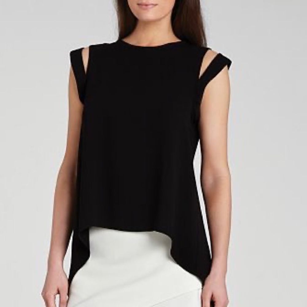 BCBGMAXAZRIA Calin Sleeveless Split Back Sleeveless Blouse Black XS
